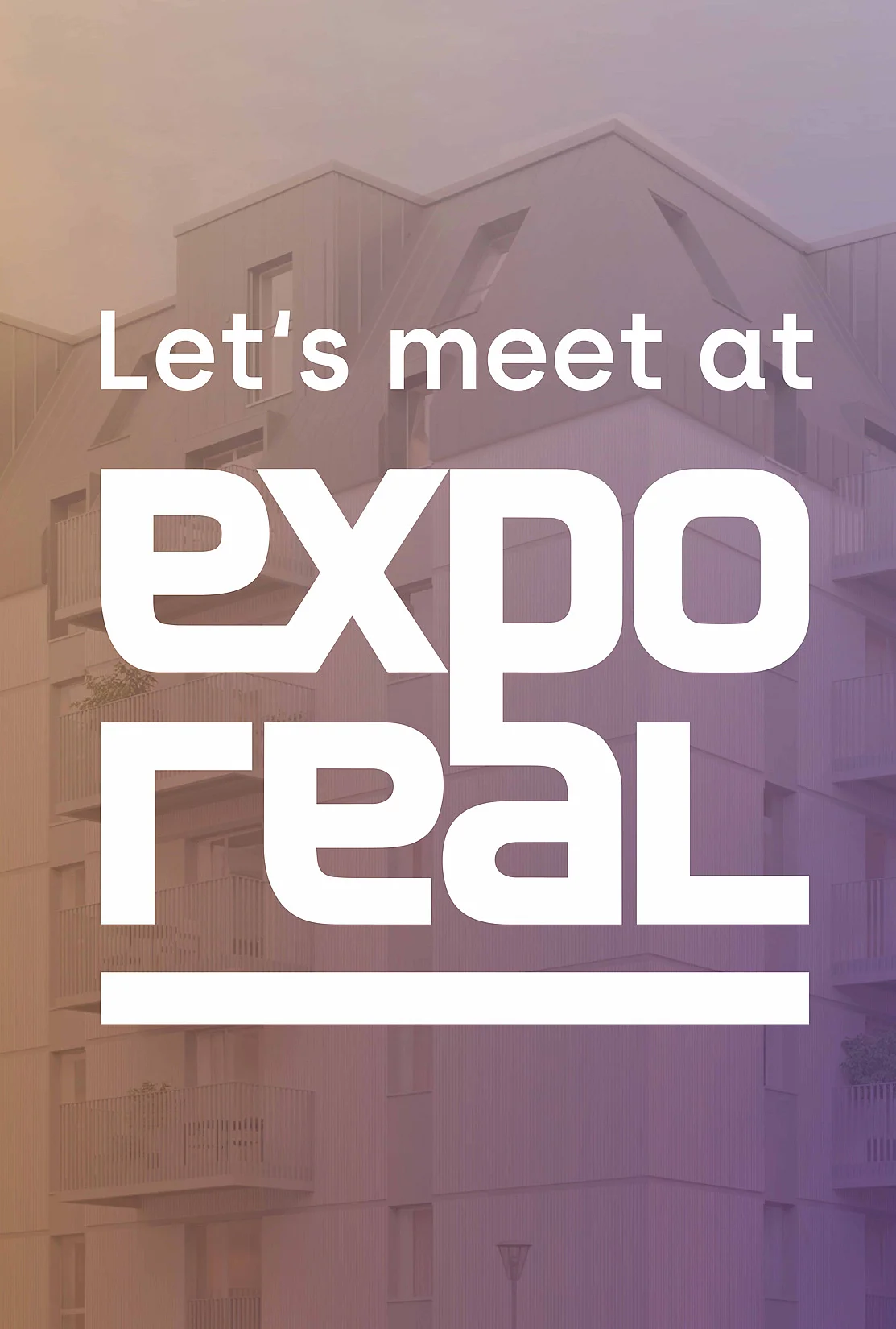 Grafik Gebäude mit Schriftzug "Let's meet at Expo Real"
